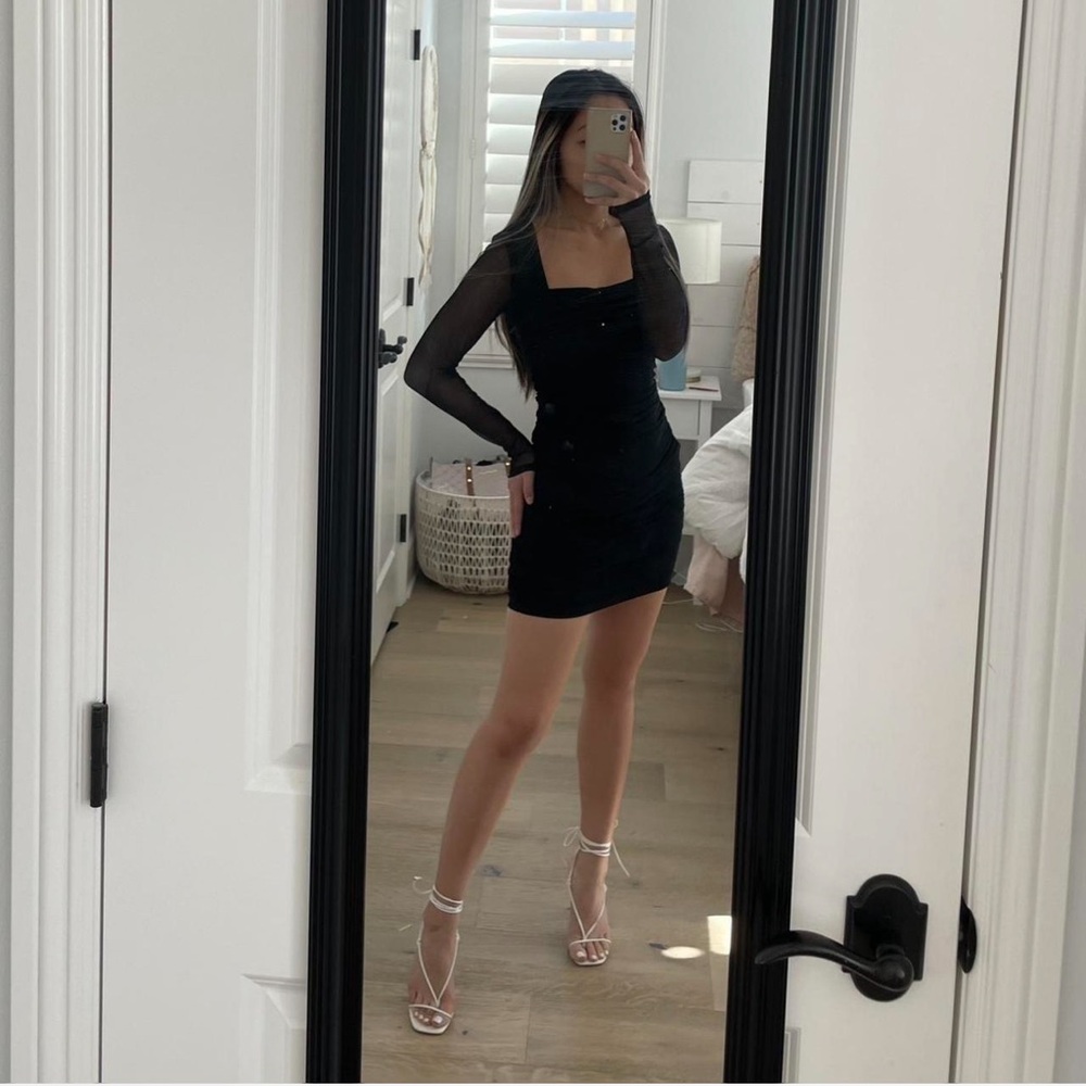 Princess Polly Long Sleeve Charvi Mesh Mini Dress - black